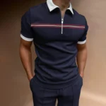 Polo-Shirts-Men-Summer-Short-Sleeve-Tops-Solid-Color-Striped-Lapel-Zipper-Business-Casual-Button-T