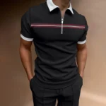 Polo-Shirts-Men-Summer-Short-Sleeve-Tops-Solid-Color-Striped-Lapel-Zipper-Business-Casual-Button-T