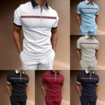 Polo-Shirts-Men-Summer-Short-Sleeve-Tops-Solid-Color-Striped-Lapel-Zipper-Business-Casual-Button-T