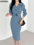 kf-S9b6e5bfe72dd484b9db2e95454846b78Y-VONDA-Elegant-Women-Shirt-Dress-2024-Long-Sleeve-Solid-Color-Midi-Sundress-Fashion-Casual-Belted-Office