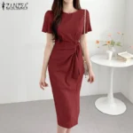 kf-S46cf276c13244ab88f2436481728b23db-ZANZEA-Lace-Up-Sexy-Elegant-Women-s-Dress-Short-Sleeve-O-Neck-Sundress-Summer-Fashion-Split