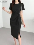 kf-S46cf276c13244ab88f2436481728b23db-ZANZEA-Lace-Up-Sexy-Elegant-Women-s-Dress-Short-Sleeve-O-Neck-Sundress-Summer-Fashion-Split